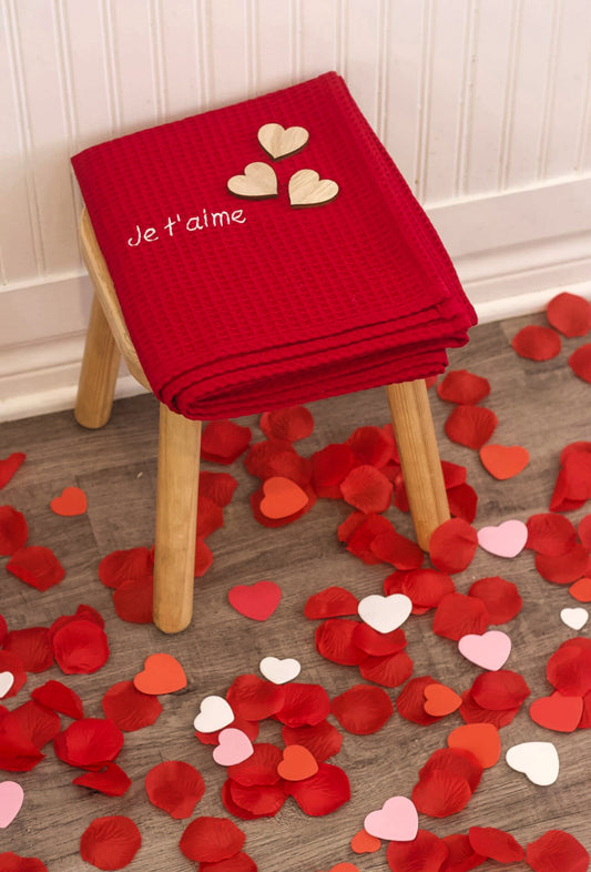 Mousseline gaufrée rouge « je t’aime »